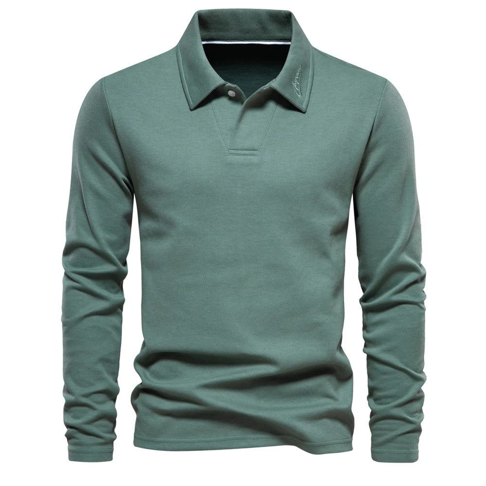 Men's Elegant Long-Sleeved Polo Shirt for Stylish Comfort