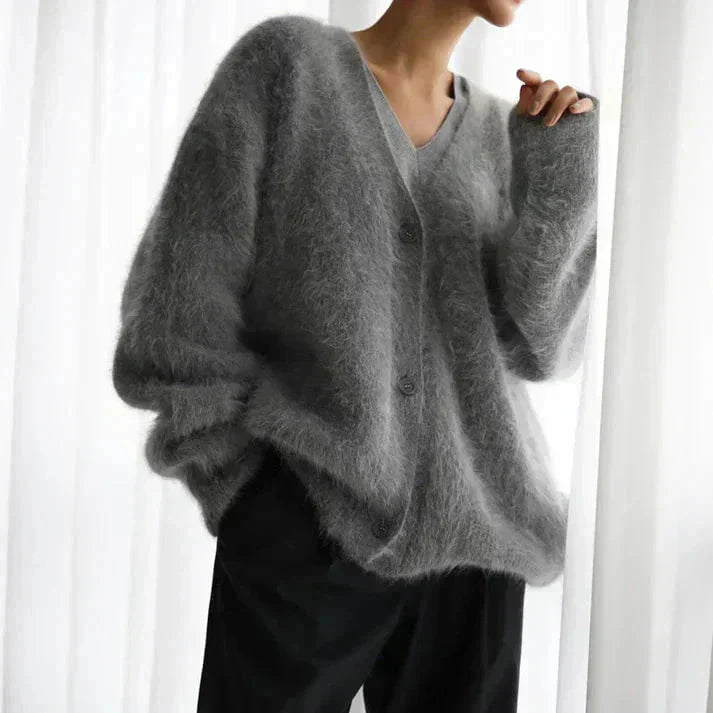 Women's Stylish Cozy Dove Grey V-Neck Cardigan