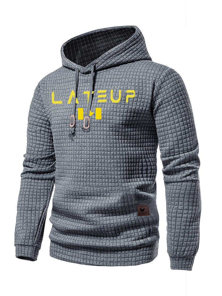 Men's Waffle Pattern Solid Hoodie, Casual Pullover Sweatshirt with Pocket