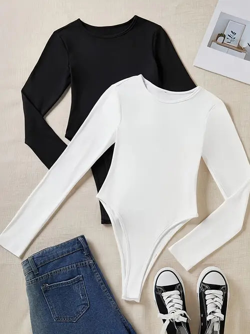 Women's 3-Pack Casual Long Sleeve Bodysuits