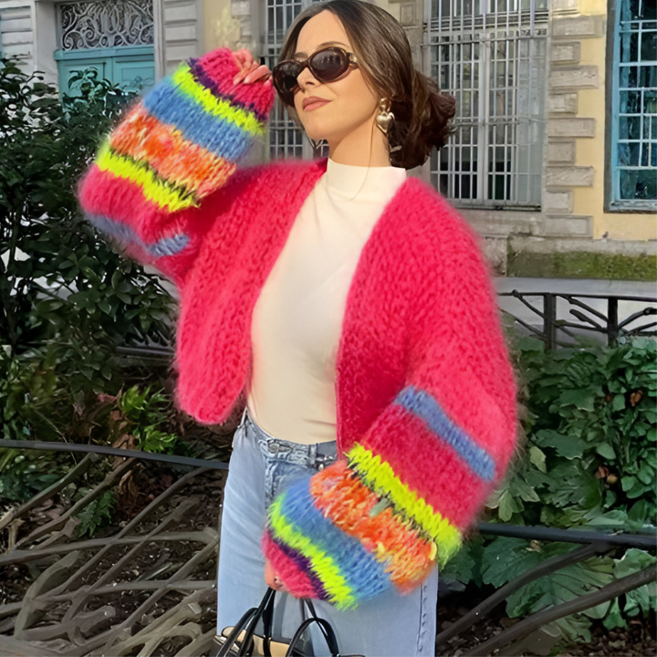 Women's Striped Open Front Knit Cardigan