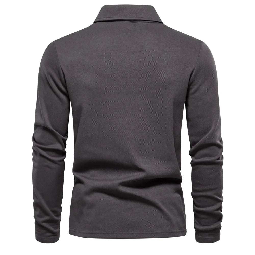 Men's Elegant Long-Sleeved Polo Shirt for Stylish Comfort