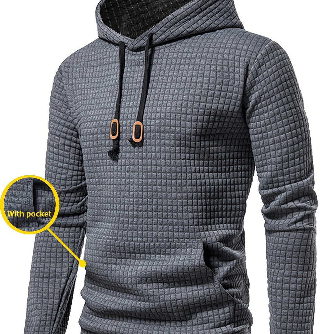 Men's Waffle Pattern Solid Hoodie, Casual Pullover Sweatshirt with Pocket