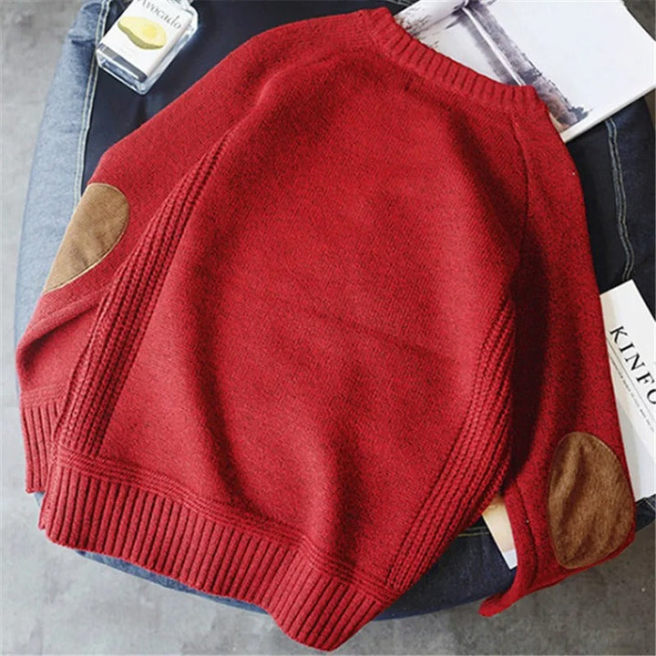 Men's Coarse Knitting Sweater with Elbow Patches