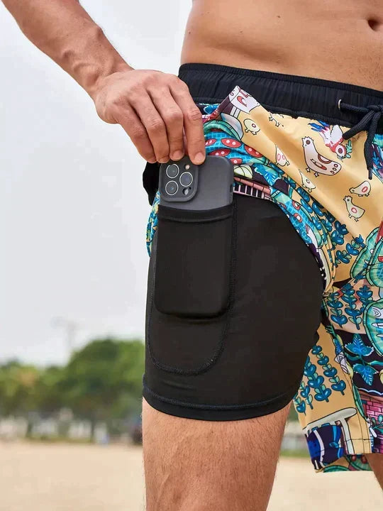 Men's Stylish Swim Shorts with Lining and Phone Pocket