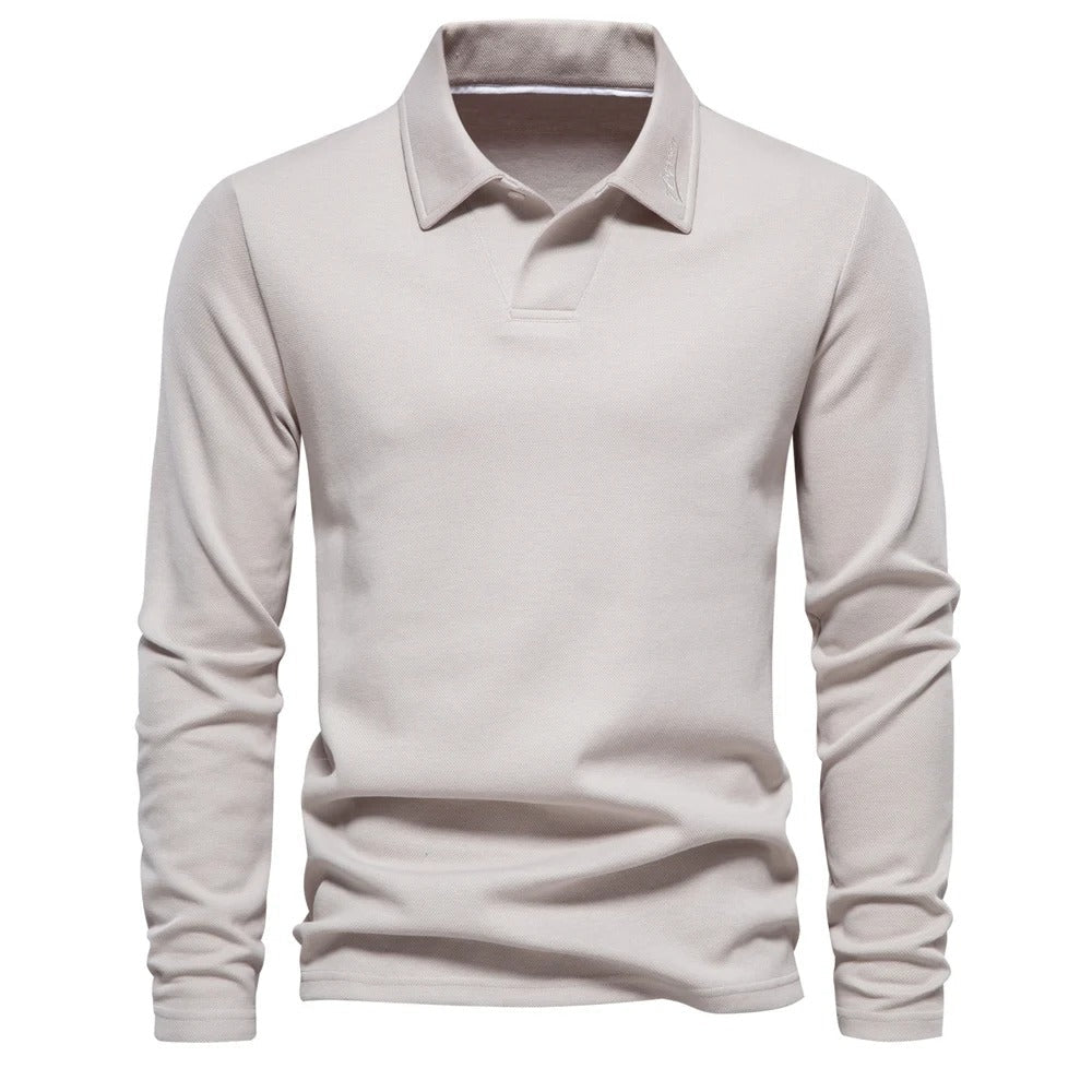 Men's Elegant Long-Sleeved Polo Shirt for Stylish Comfort