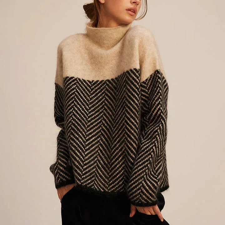 Women's Chevron Turtleneck Sweater with Elegant Knit Texture