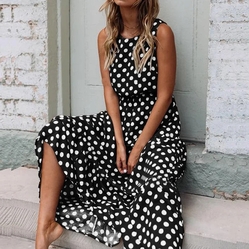 Women's Smart Dot Dress with Waist Detail