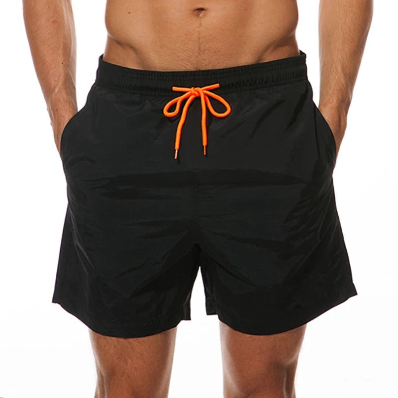 Men's Single-Colored Swim Shorts with Contrast Drawstring