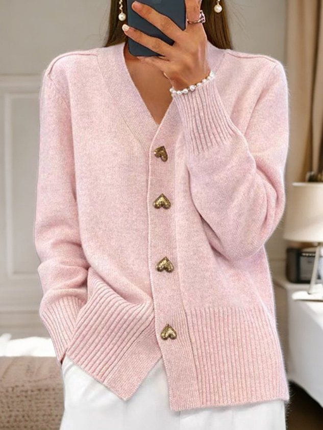 Women's Elegant Chic Heart-Buttoned Knit Cardigan