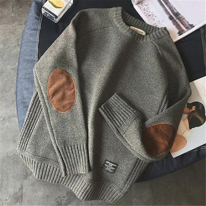 Men's Coarse Knitting Sweater with Elbow Patches