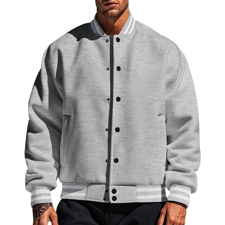 Men's Classic Baseball Jacket with Buttons and Stand-Up Collar