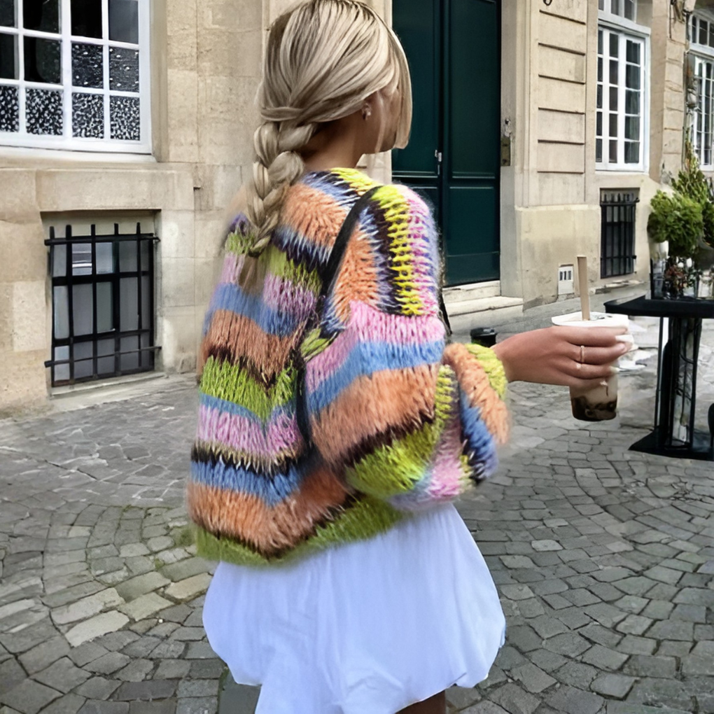 Women's Striped Open Front Knit Cardigan
