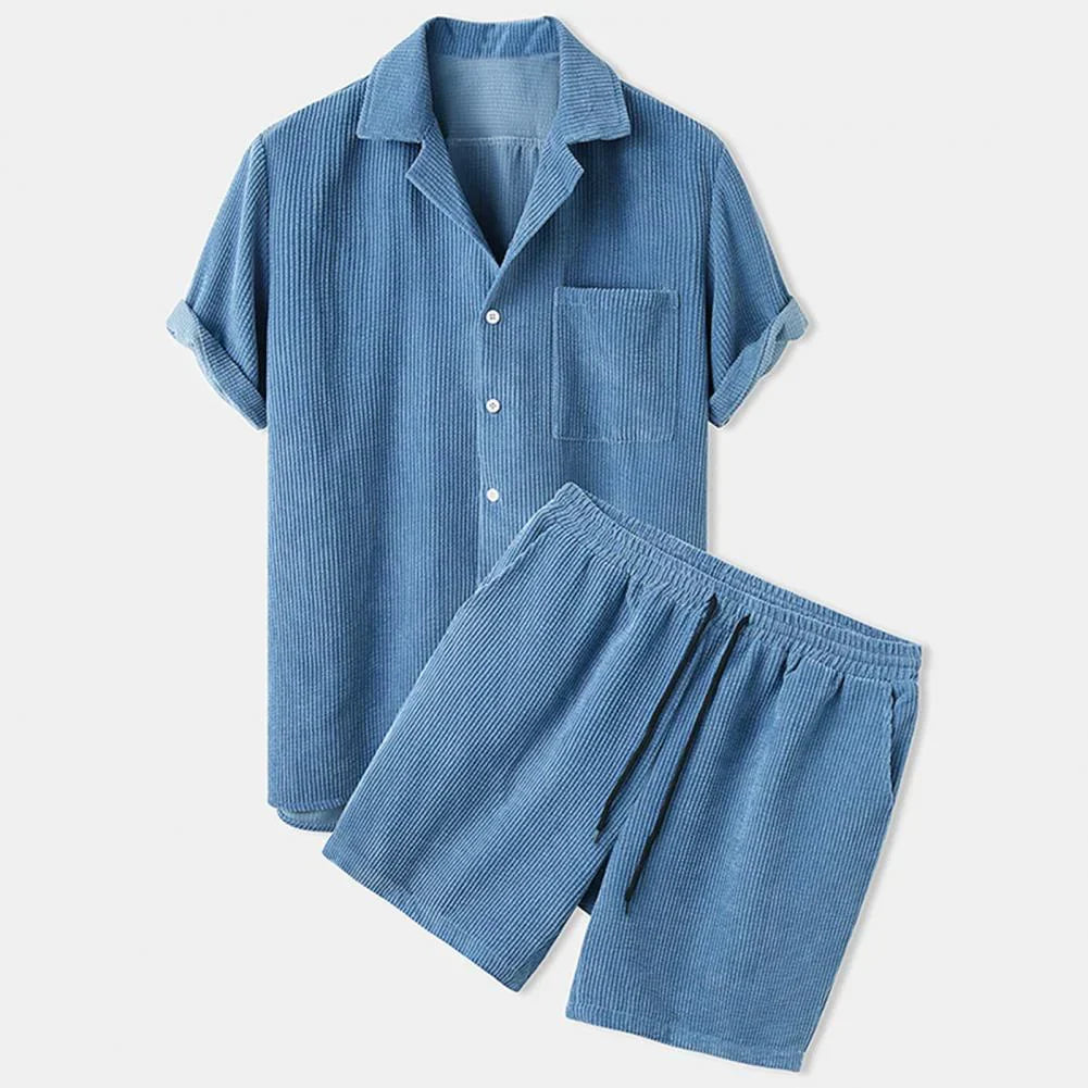 Men's Corduroy Shorts Set for Comfortable Summer Style