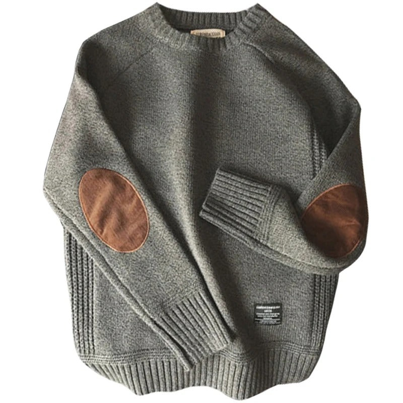 Men's Coarse Knitting Sweater with Elbow Patches