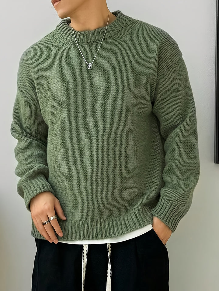 Men's Oversized Solid Color Round Neck Knit Pullover Sweater