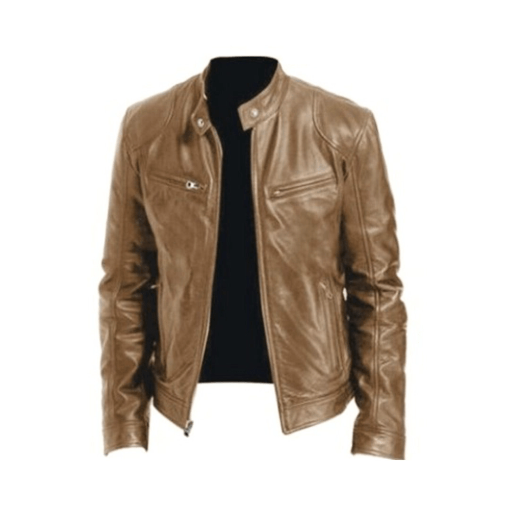 Men's Classic Snap Collar Zip Pocket Biker Jacket