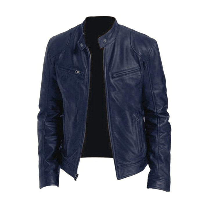 Men's Classic Snap Collar Zip Pocket Biker Jacket