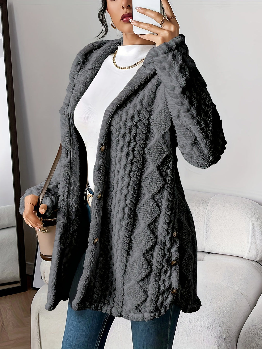 Women's Cozy Plush Hooded Cardigan