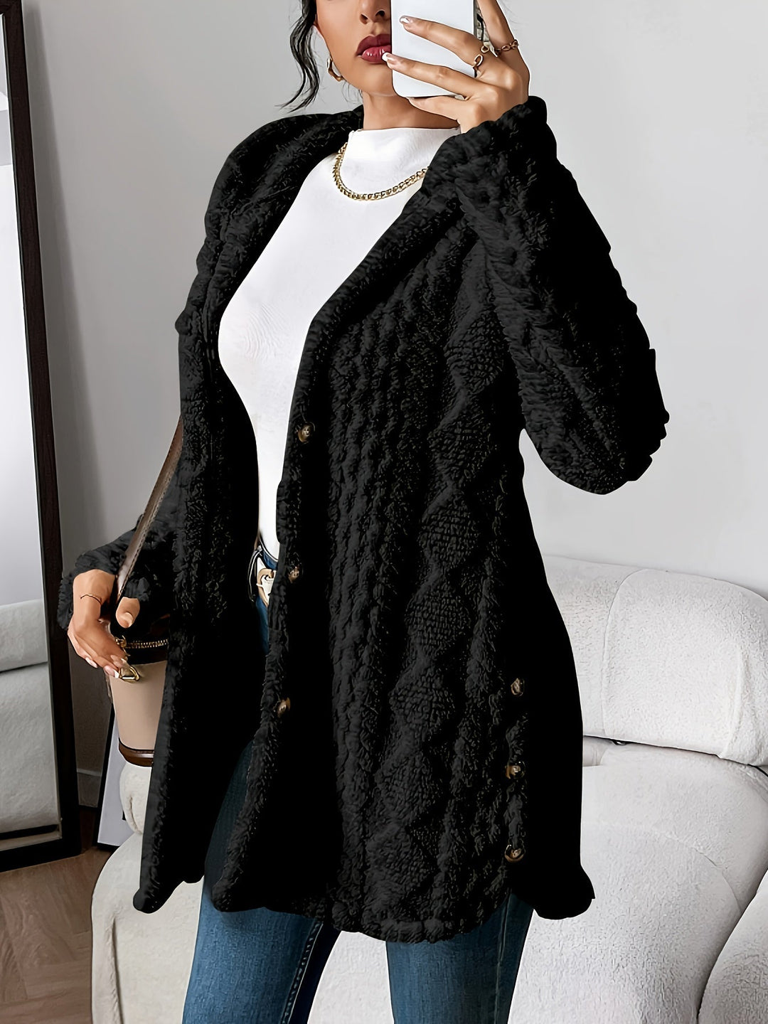 Women's Cozy Plush Hooded Cardigan