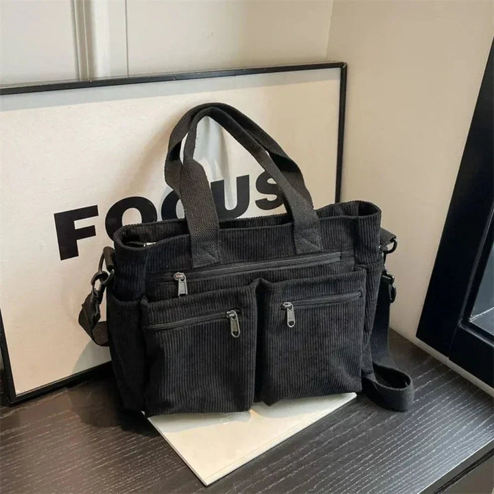 Women's Corduroy Multi-Pocket Convertible Tote Bag