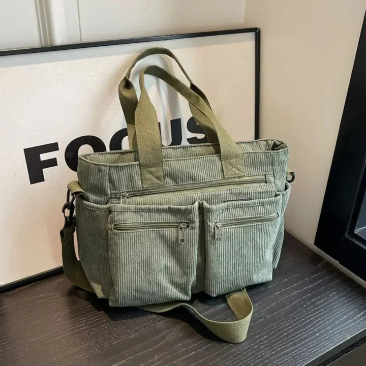 Women's Corduroy Multi-Pocket Convertible Tote Bag