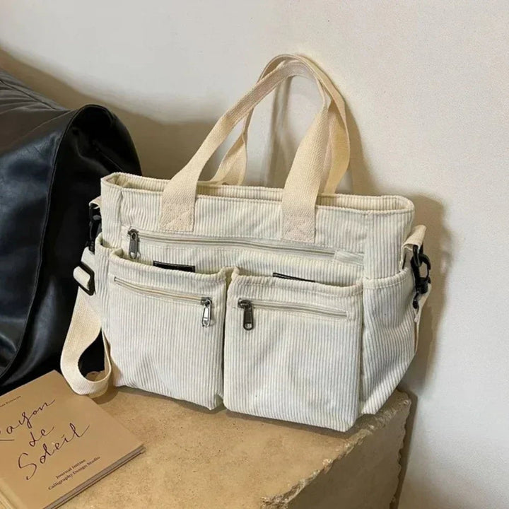 Women's Corduroy Multi-Pocket Convertible Tote Bag