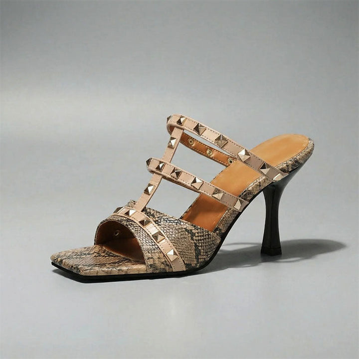 Anastasia | Women's Studded Snake Print Heeled Sandals