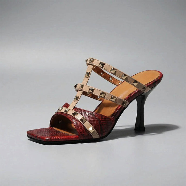 Anastasia | Women's Studded Snake Print Heeled Sandals
