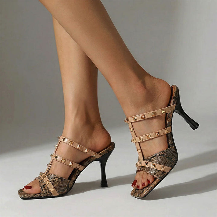 Anastasia | Women's Studded Snake Print Heeled Sandals