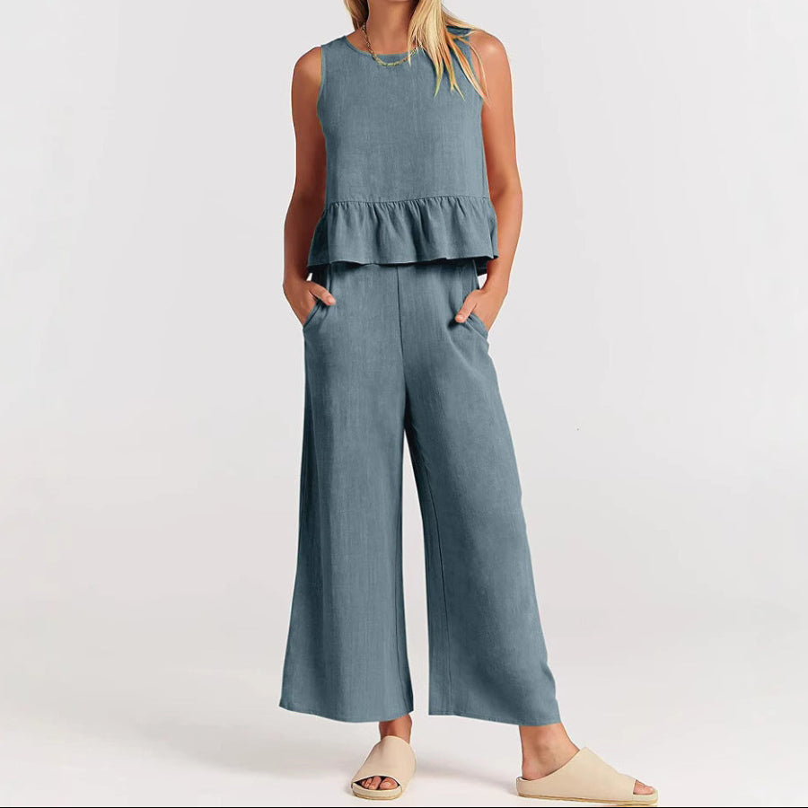 Angelina | Women's Wide Leg Pants and Sleeveless Top Outfit Set