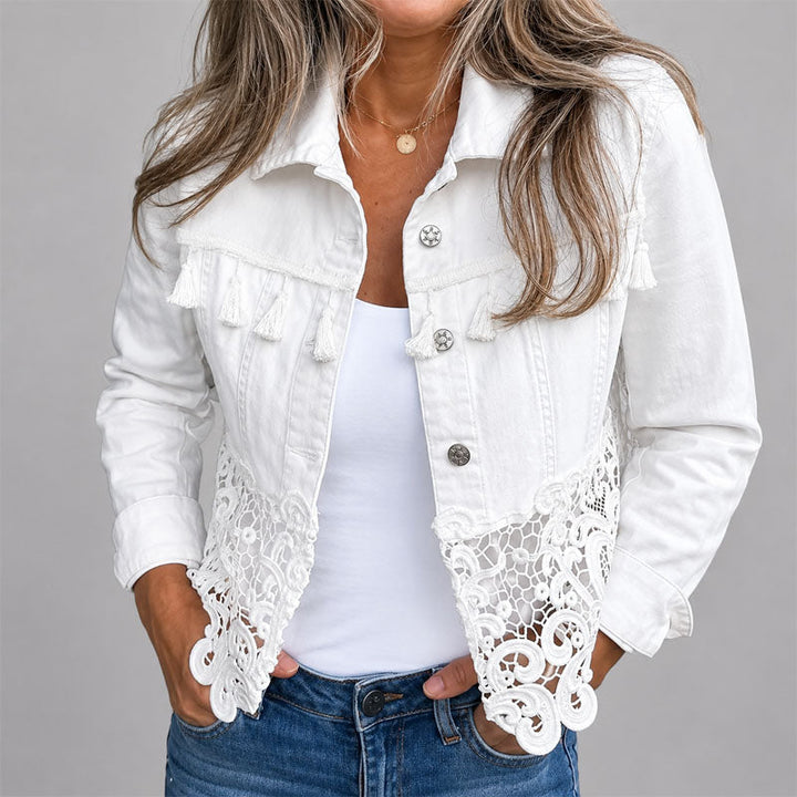 Women's Lace Hem Denim Jacket for Stylish Casual Wear