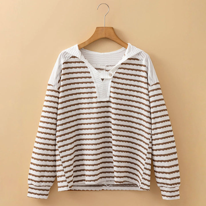 Women's Striped Button-Tab V-Neck Sweater