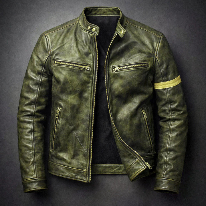 Men's Zip-Up Patina Leather Jacket for Stylish Casual Wear