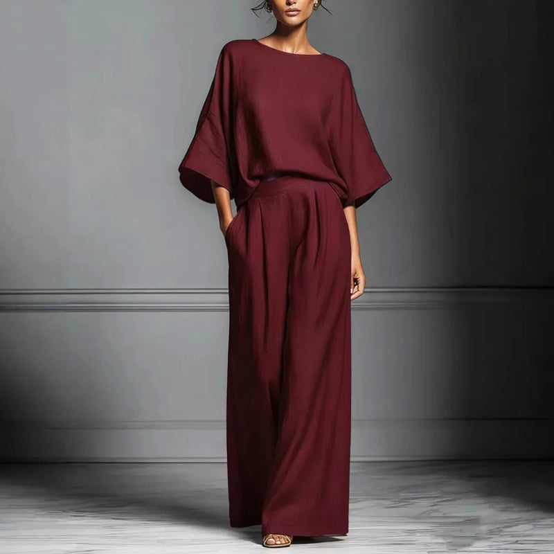 Aria | Women's Loose Fit Batwing Top and Pleated Pants Set