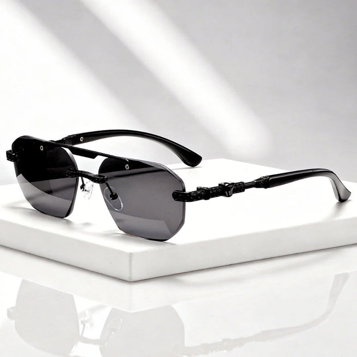 Men's Geometric Frameless Tinted Sunglasses