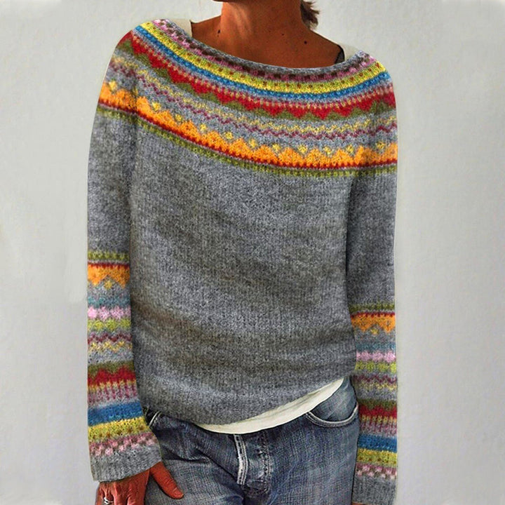 Women's Retro Multi-Striped Relaxed Knit Sweater