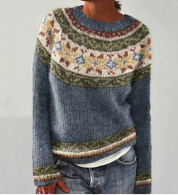 Women's Retro Multi-Striped Relaxed Knit Sweater