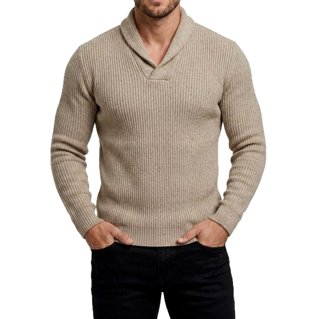 Men's Ribbed Shawl Collar Knit Sweater