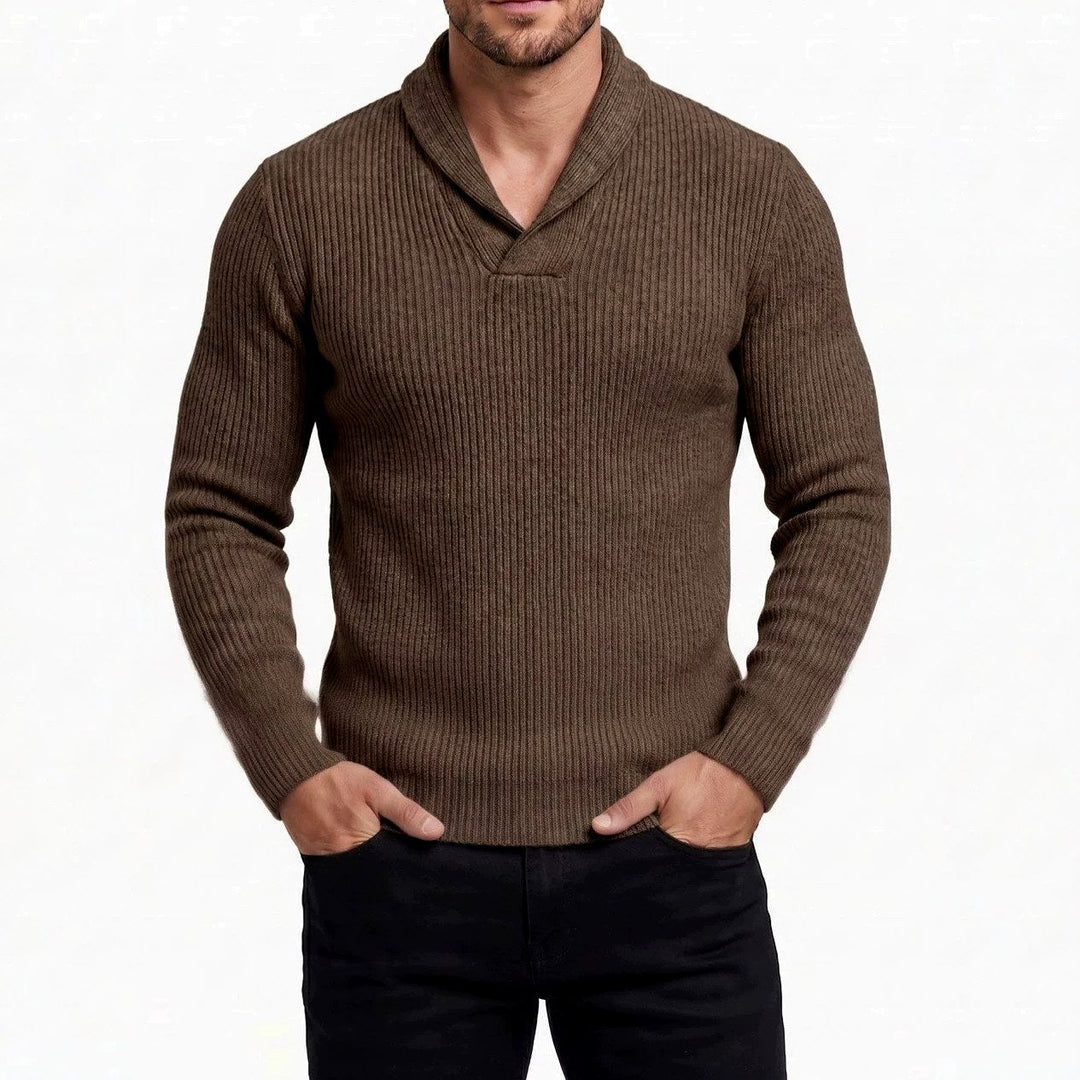 Men's Ribbed Shawl Collar Knit Sweater