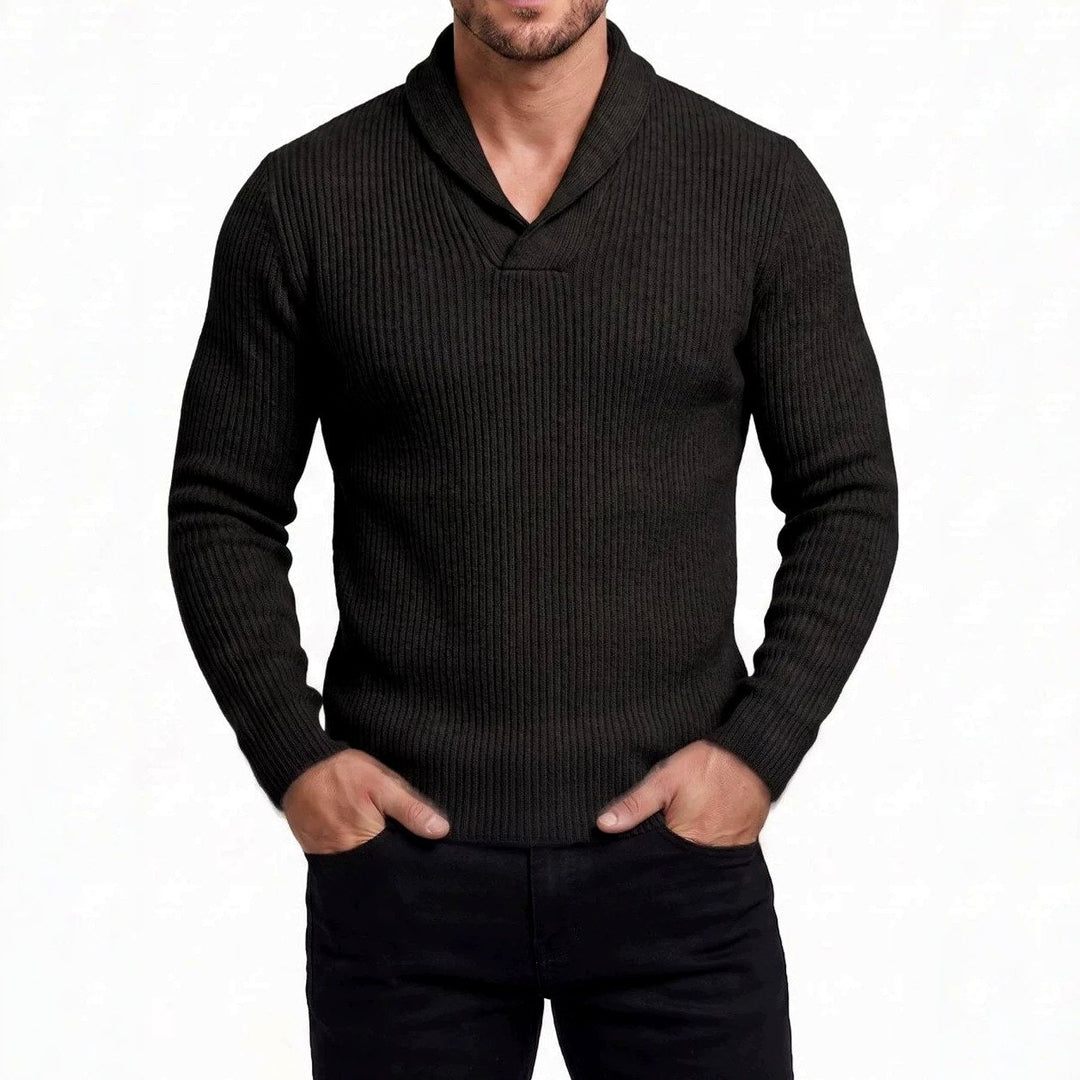 Men's Ribbed Shawl Collar Knit Sweater