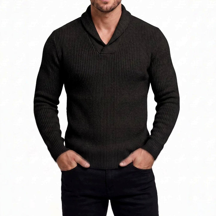 Men's Ribbed Shawl Collar Knit Sweater