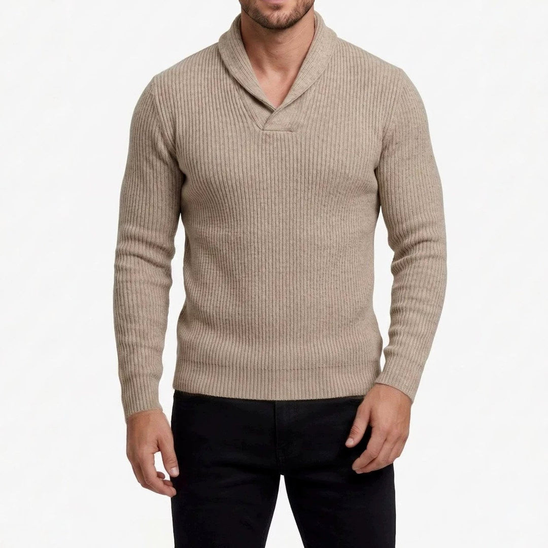 Men's Ribbed Shawl Collar Knit Sweater
