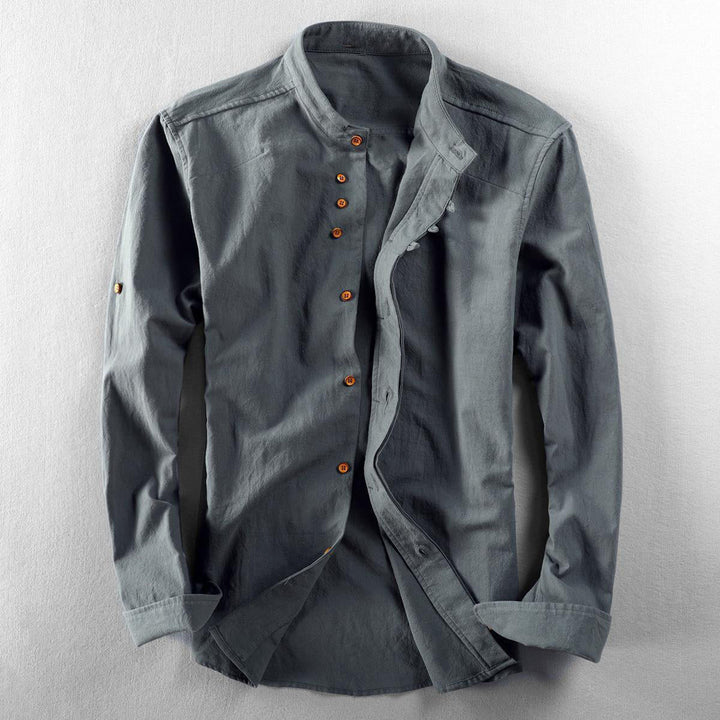 Arthur | Men's Linen Band Collar Button-Up Shirt