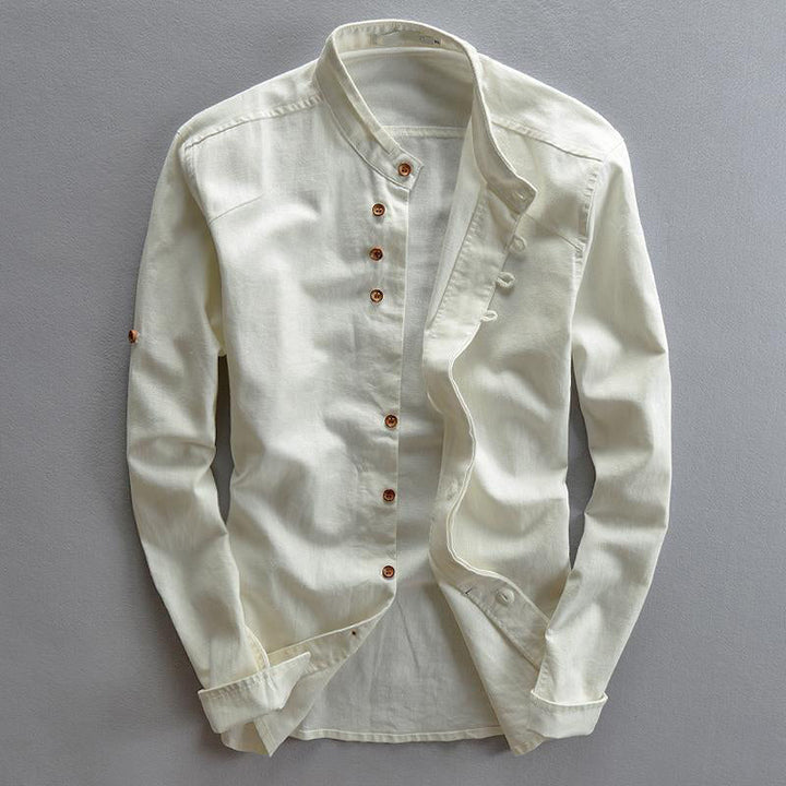 Arthur | Men's Linen Band Collar Button-Up Shirt