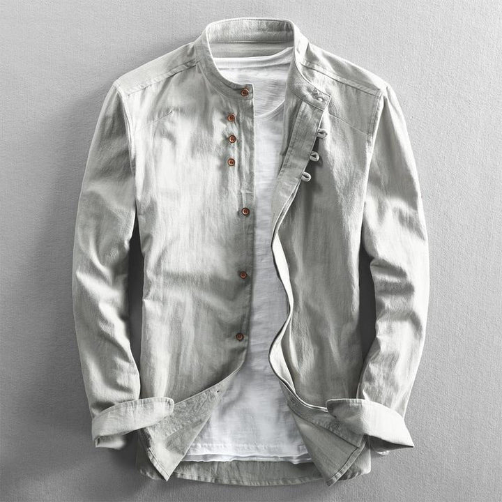 Arthur | Men's Linen Band Collar Button-Up Shirt