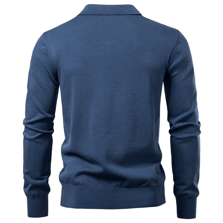 Men's Textured V-Neck Collared Knit Sweater