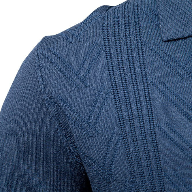 Men's Textured V-Neck Collared Knit Sweater
