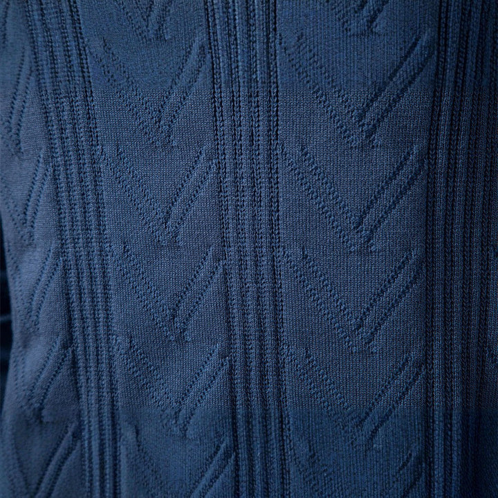 Men's Textured V-Neck Collared Knit Sweater