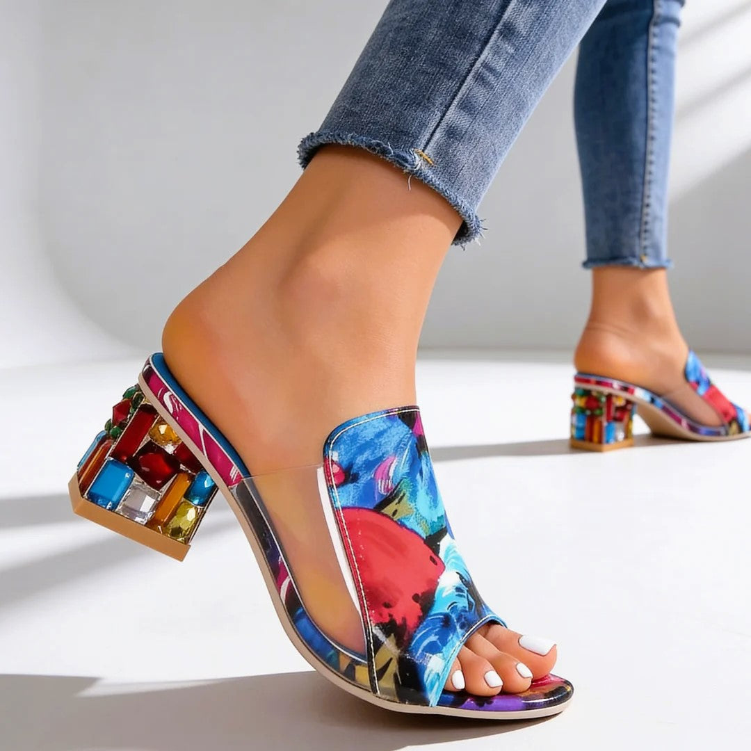Barbara | Women's Open Toe Jewel Block Heel Sandals